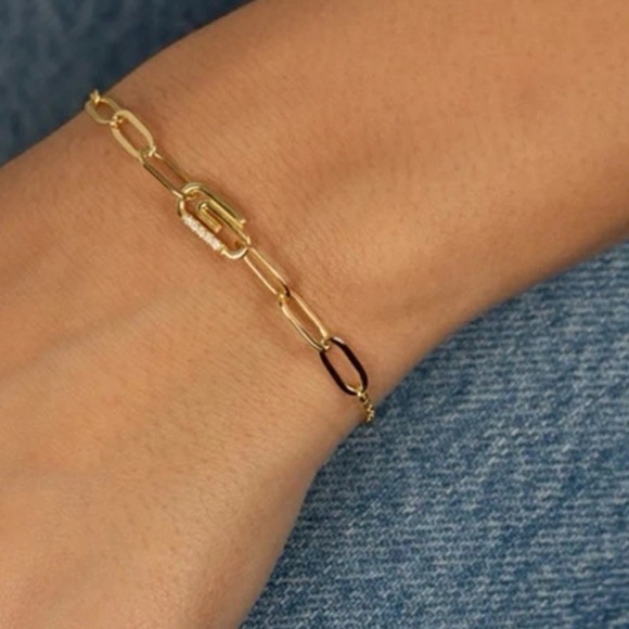 *NWT* By Adina Eden Pave Paperclip Bracelet Gold Plated - Picture 1 of 2